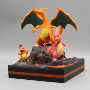 Figurine Pokémon de salamèche et ses évolutions sur fond gris