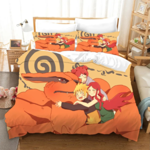 Housse de couette Naruto avec imprimé orange sur un lit