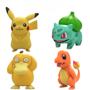 Lot de 4 figurines Pokemon décoratives sur fond blanc