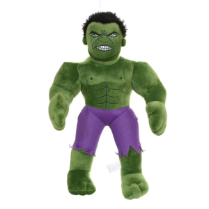 Peluche marvel douce de Hulk en short sur fond blanc