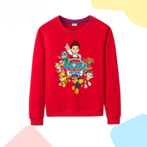 Pull Pat Patrouille pour enfant avec imprimé des personnages sur fond blanc et coloré