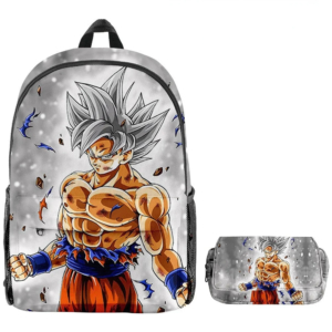 Sac à dos dragon ball z avec imprimé de Saiyans sur fond blanc