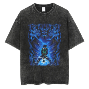 T-shirt Naruto noir avec imprimé bleu sur fond blanc
