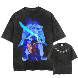 T-shirt Naruto noir avec imprimé bleu à col rond sur fond blanc
