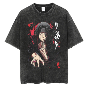 T-shirt Naruto noir de style vintage avec imprimé sur fond blanc