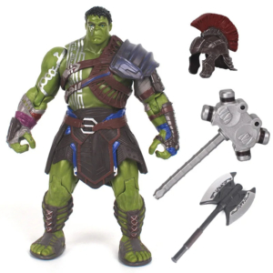 Figurine marvel articulée Hulk dans ragnarok sur fond blanc avec ses accessoires