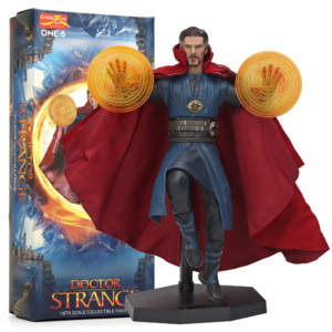 Figurine marvel Doctor Strange articulée et détaillée avec la boite d'origine sur fond blanc